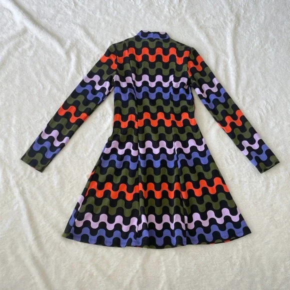 Nooworks Tonya Mock Neck Long Sleeve Mini Dress Multicolor Wavy Stripe Size XS - Picture 2 of 9